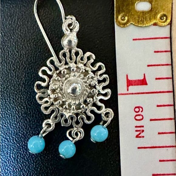 Elegant Silver and Turquoise Dangle Earrings - Picture 3 of 3